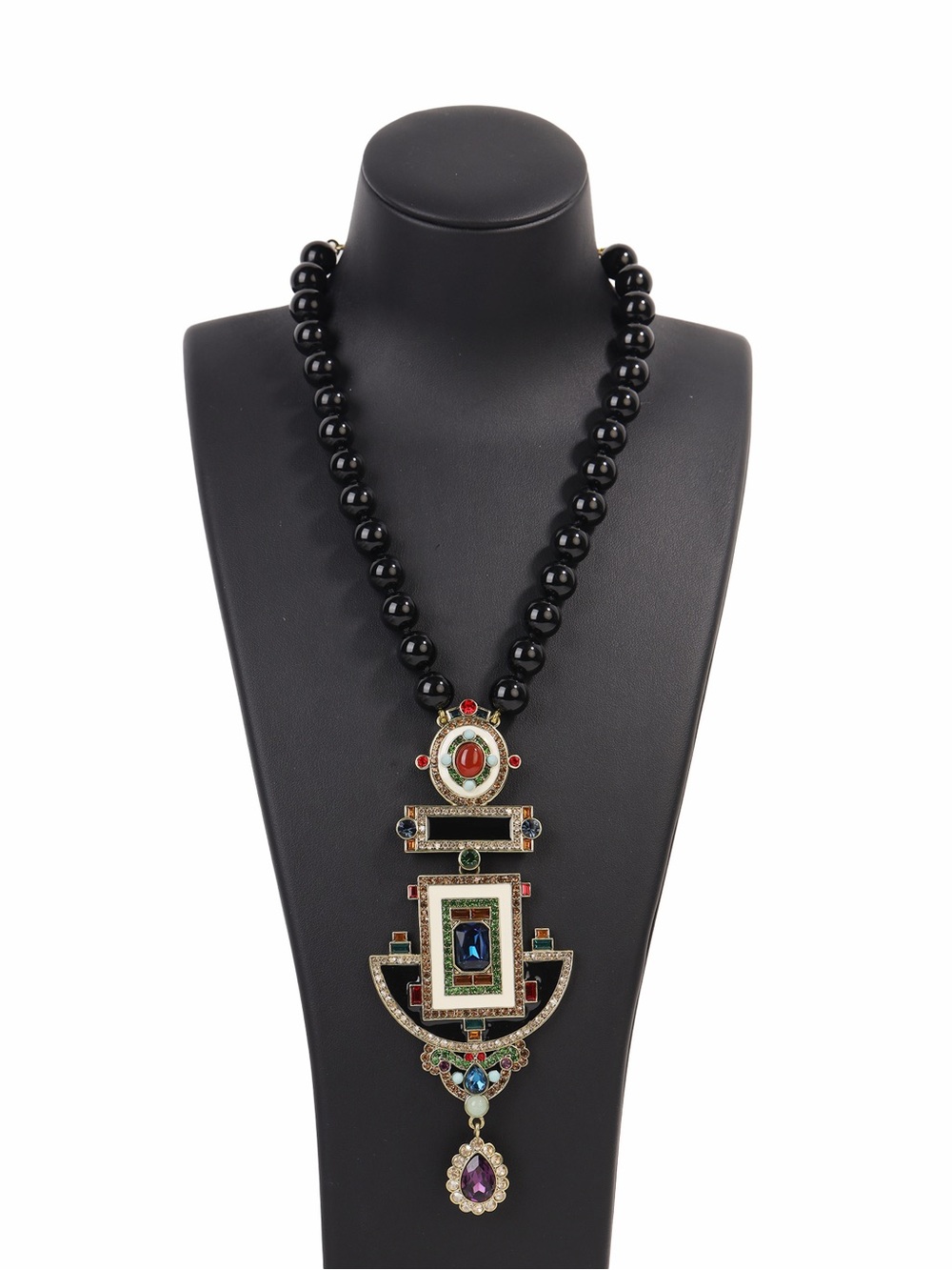 Heidi Daus Black Beaded Multistone Statement Pendant Necklace